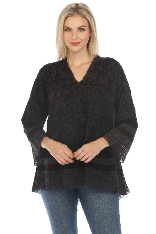 Weekend Deals That Sizzle Johnny Was Peacock Island Embroidered Fringe Trim Tunic Top Boho Chic C27723 *