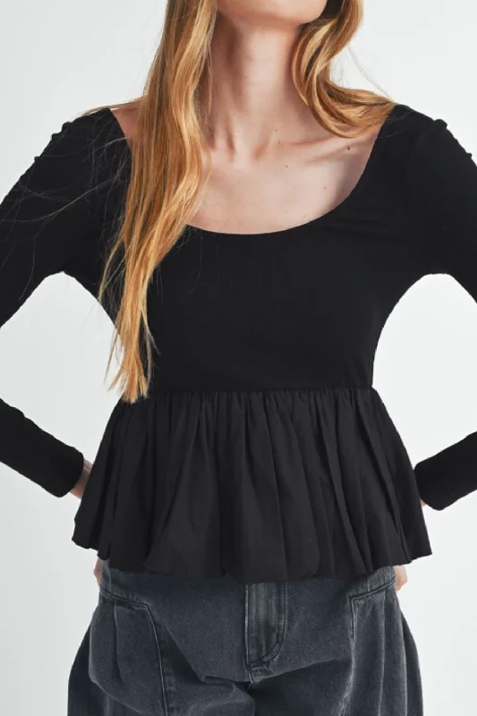 Last Chance Peplum Scoop Neck Long Sleeve T-Shirt
