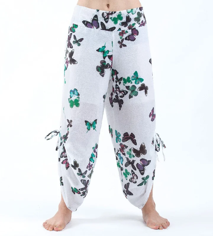 Celebrate the Weekend with Discounts Womens Butterfly Drawstring Legs Pants in Turquoise