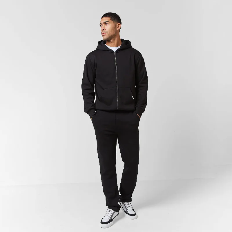 Relaxed Fit FZ Open Hem Tracksuit | Black