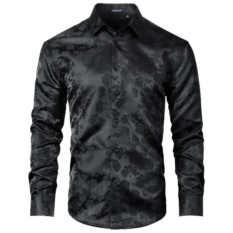 Men's Long Sleeve Shirt With Printing - 01-BLACK