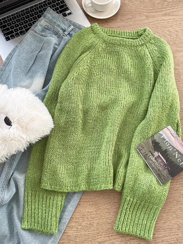 Weekend Offers That Please soft casual round neck long sleeve outer sweater green sweater S4753 Weekend Offers That Please soft casual round neck long sleeve outer sweater green sweater S4753