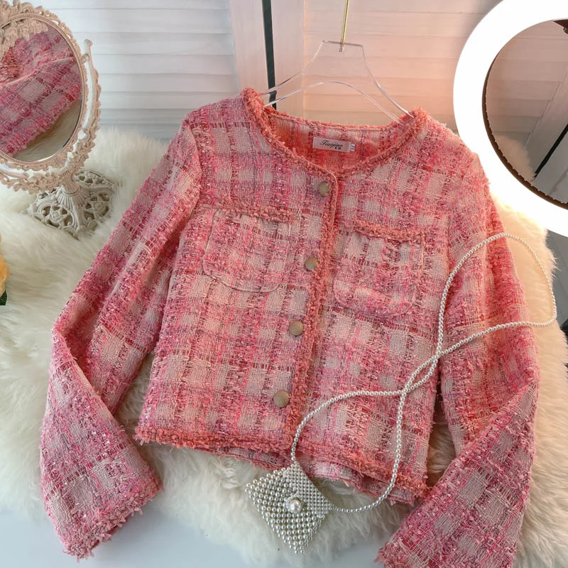 Take Action Pink Fashion short women's coat women's long sleeve top  1526