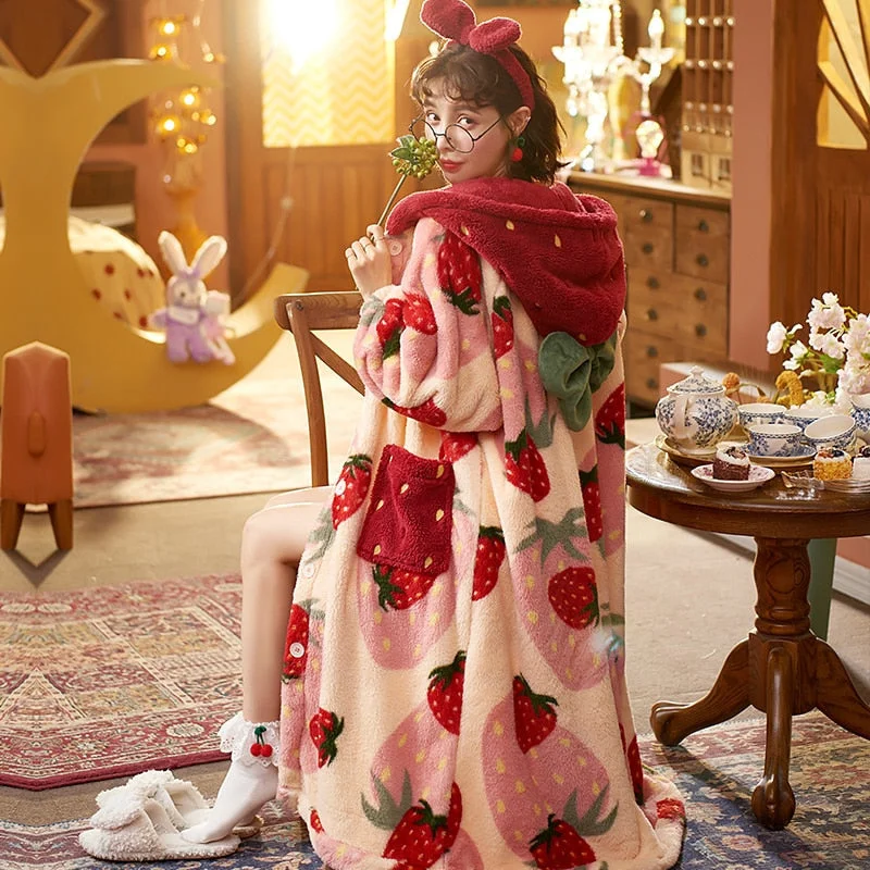 Quick Deals Oversized Fuzzy Strawberry Nightgown