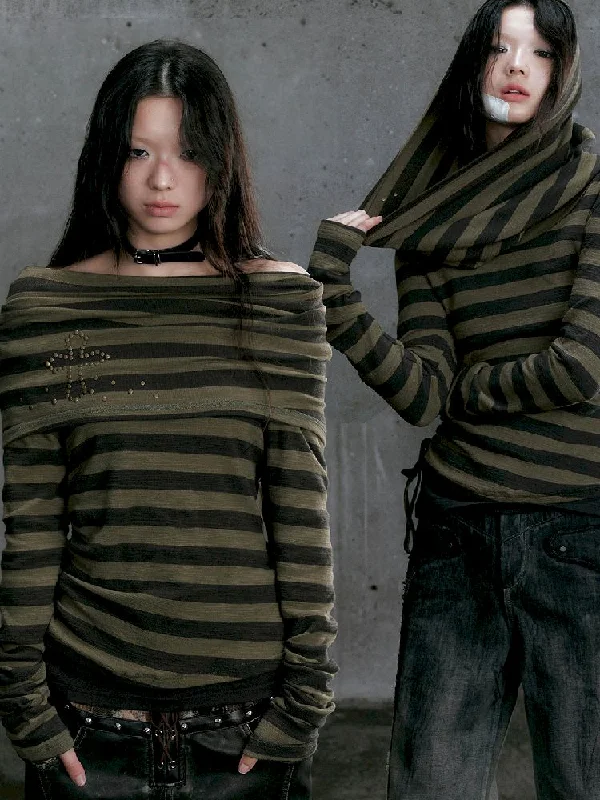 Can't Be Beat Stripe Knit Long Sleeve T-Shirt [S0000010395]