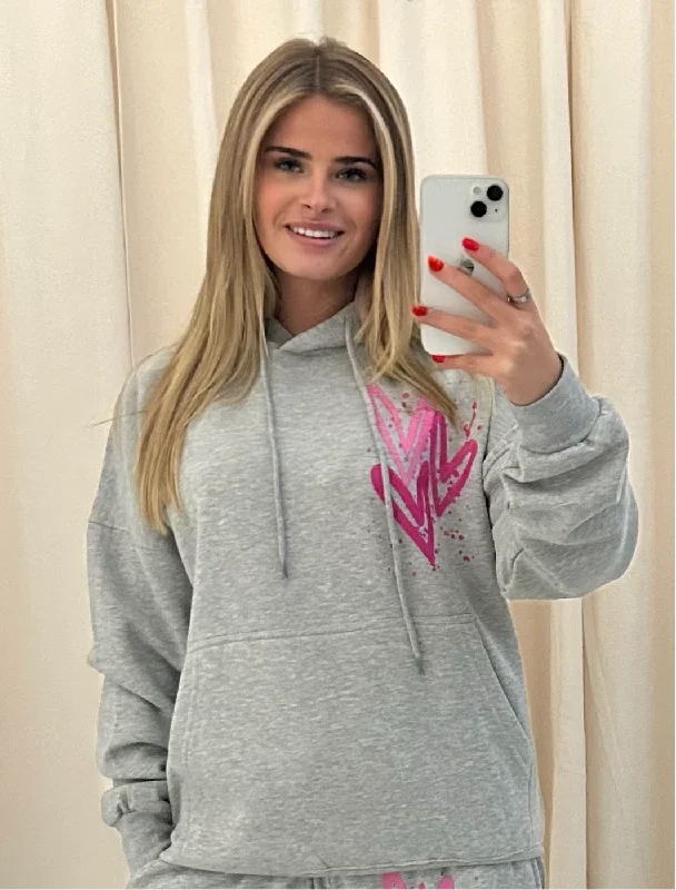 Take Action Miss Runway Pink Heart Graffiti Hoodie Grey