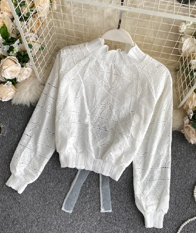Don't Delay Cute white hollow top  375