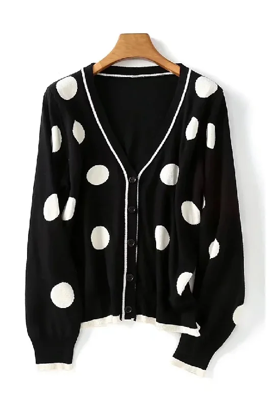 Best Bargains Vintage dot black and white contrast V-Neck Sweater Cardigan Jacket 7419 Best Bargains Vintage dot black and white contrast V-Neck Sweater Cardigan Jacket 7419