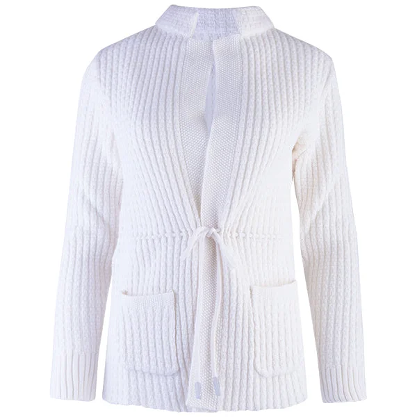Super Bargain Drawstring Waist Cardigan in White