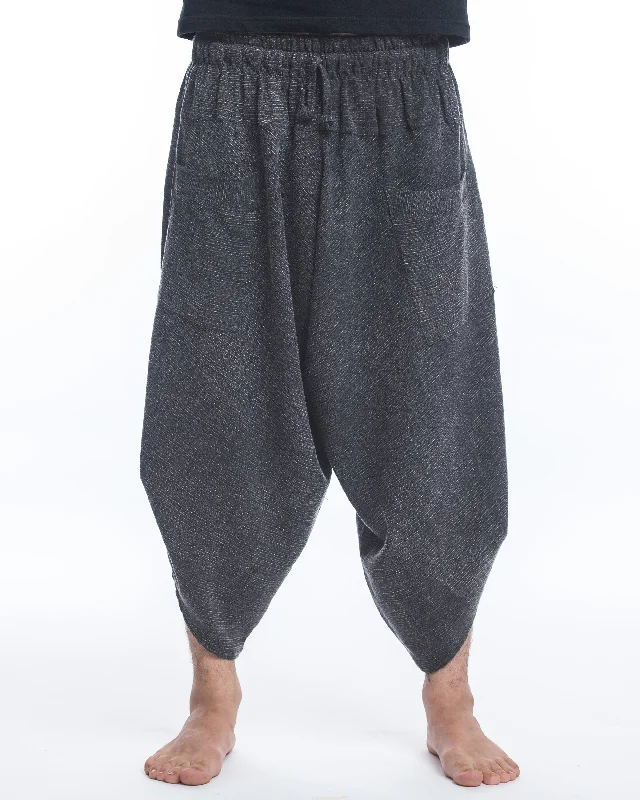 Final Clearance Unisex Stone Washed Large Pockets Harem Pants in Black