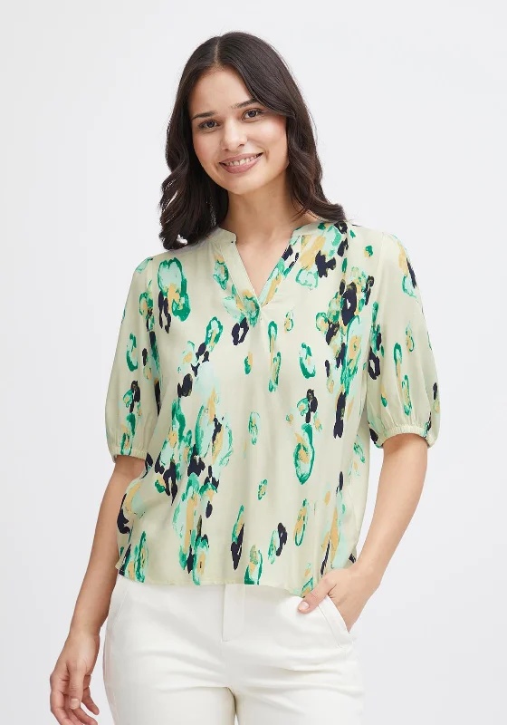 Special Price Fransa Merle Abstract Print Blouse, Brook Green