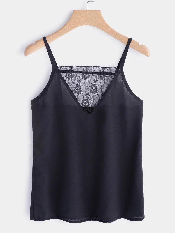 Final Clearance Custom V-Neck Lace Backless Sleeveless Black Camis