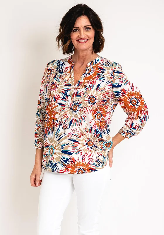 Best Bargains Serafina Collection Curve Ditsy Flower Print Blouse, Rust