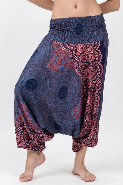 Customer Appreciation Sale Unisex Geometric Mandalas Drop Crotch Jumpsuit Harem Pants in Blue