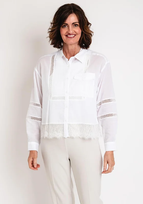 Savings Alert Eva Kayan Lace Trim Embroidered Shirt, White