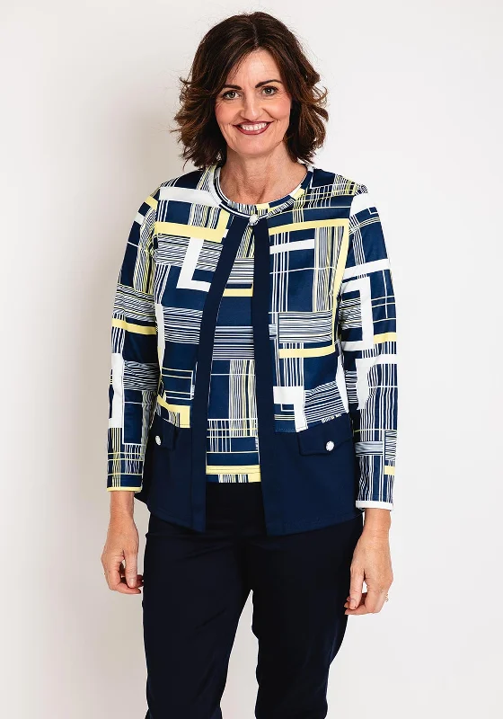 Members Only Avalon Abstract Print Jacket & Top Twinset, Navy Lemon