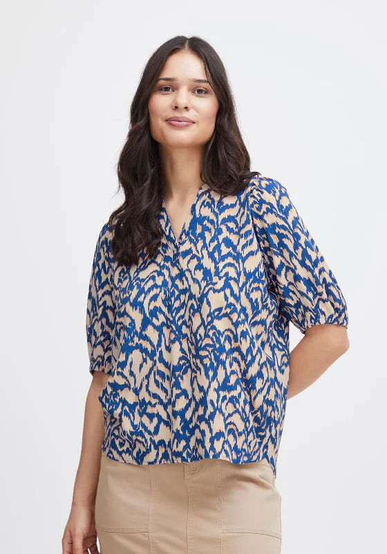 Price Rollback Fransa Merle Abstract Print Blouse, Beaucoup Blue