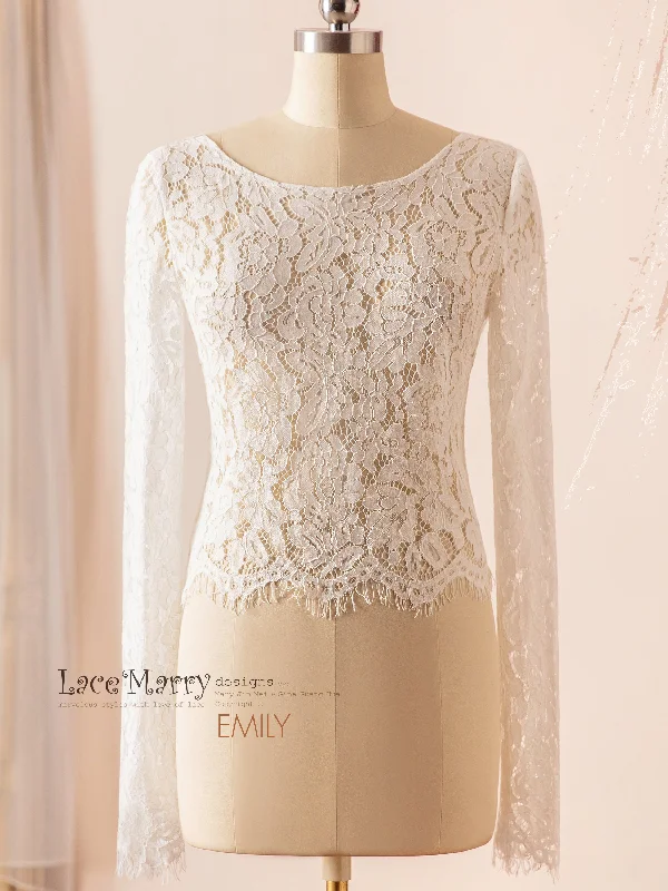 Instant Deal EMILY & JOLIE #2 / Long Sleeves Lace Bolero with Boat Neckline