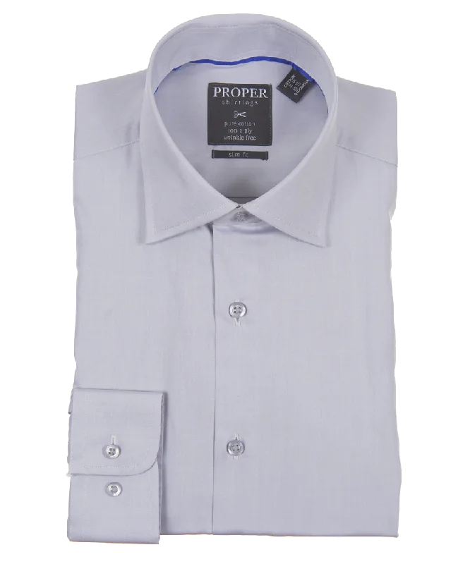 Solid Glacier Grey Slim Fit Cotton Shirt