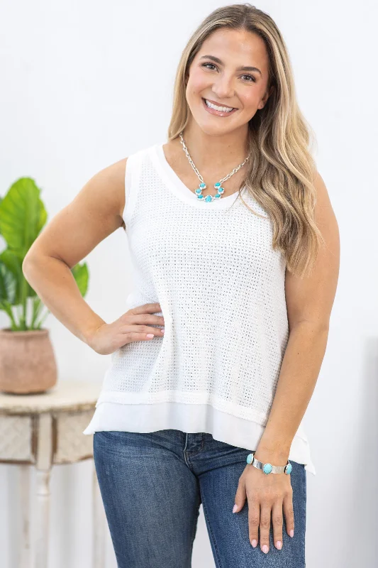 Don't Delay Off White Scoop Neck Waffle Flowy Knit Top