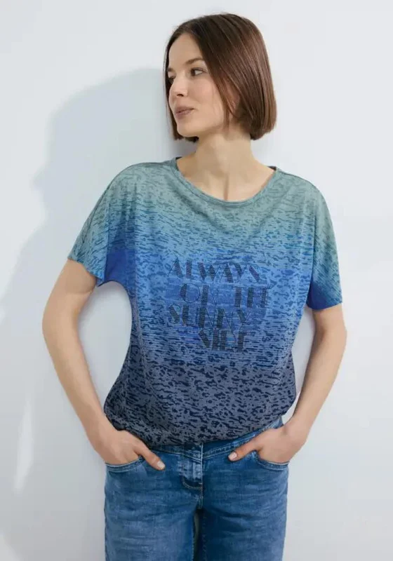 Reduced Price Cecil Burnout Text Print T-Shirt, Universal Blue