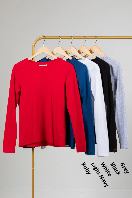 Deal Alert Cotton Crewneck Long Sleeve Knit Top