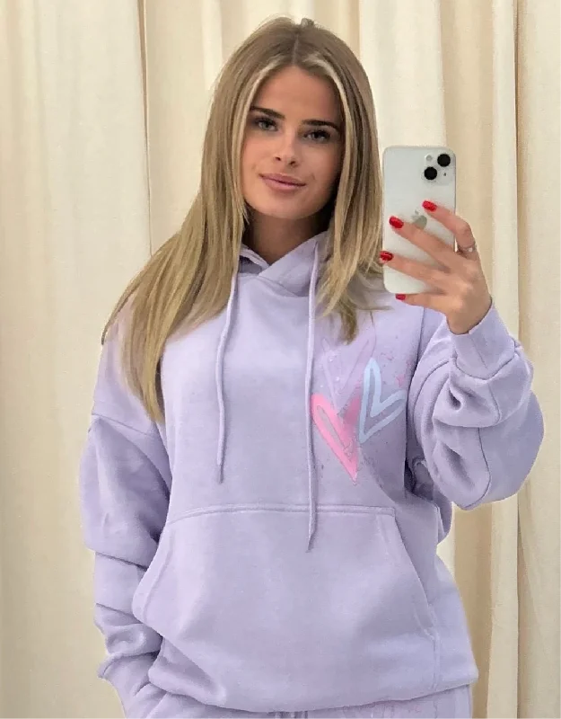 Exclusive Deal Miss Runway Pastel Heart Graffiti Hoodie Lilac