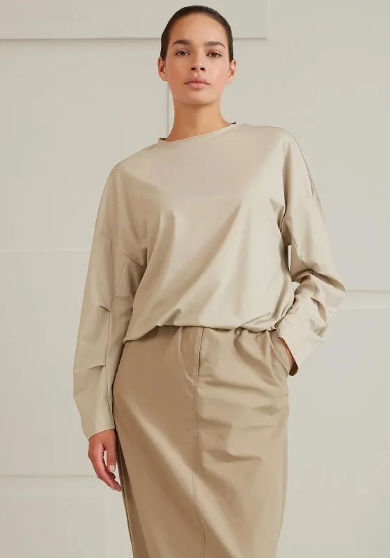 Closeout Deal Yaya Pleated Detail Long Sleeve Top, Agate Grey