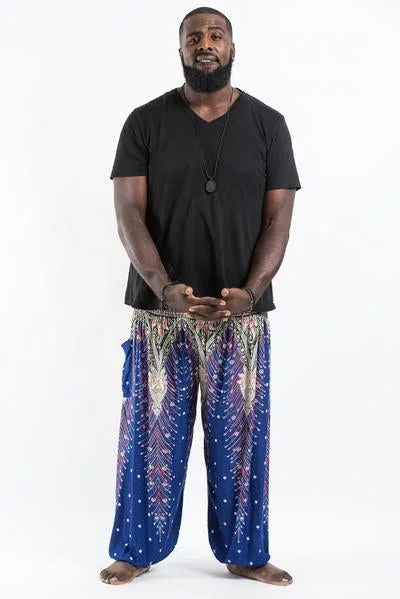 Weekend Deals That Impress Plus Size Unisex Peacock Feathers Harem Pants in Blue
