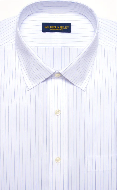 Classic Fit Sky / navy Alternating Stripe Spread Collar Non-Iron broadcloth Dress Shirt