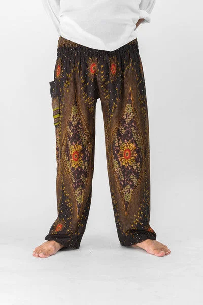 New Markdowns Unisex Peacock Eye Harem Pants in Brown