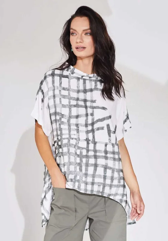 Final Sale Naya Grid Print Flare Hem Top, Khaki