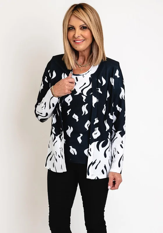 Instant Deal Avalon Flame Print Top & Cardigan Twinset, Black & White