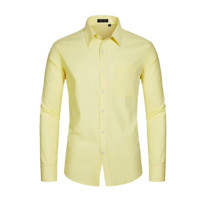 Men's Dress Shirt with Pocket - Y-LIGHT YELLOW