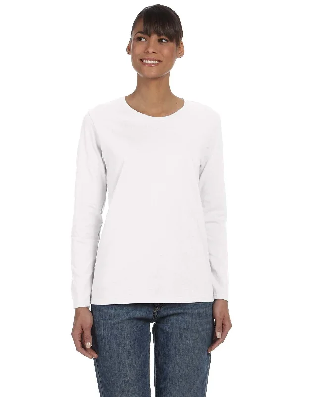 Gildan Ladies Long Sleeve 100% Cotton T-Shirt | White