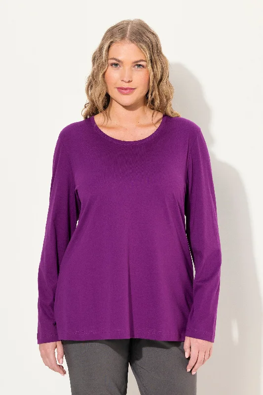 Best Bargains Ulla Popken Cotton Long Sleeve Top in Purple