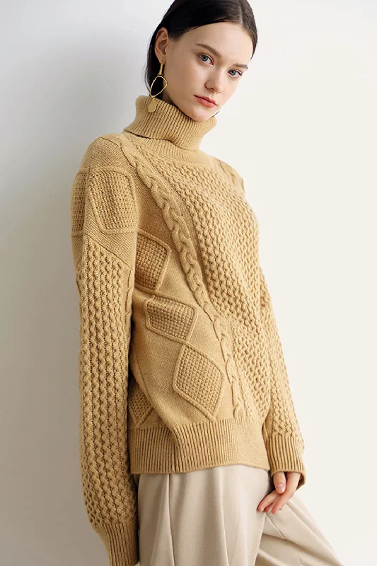 Extra Discounts BerryBetty - Camel Knitted Turtleneck Sweater