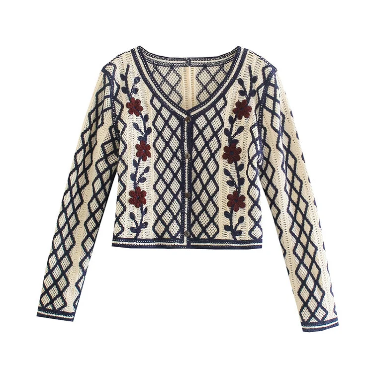 Limited Offer French Vintage flower embroidery sweater  7462