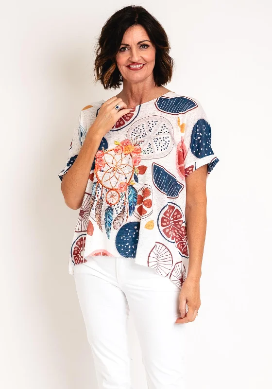 Price Rollback Serafina Collection One Size Orange Print V Neck Top, White
