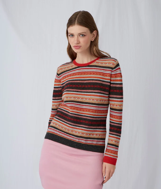 Discount Mania Striped Links & Jacquard Sweater