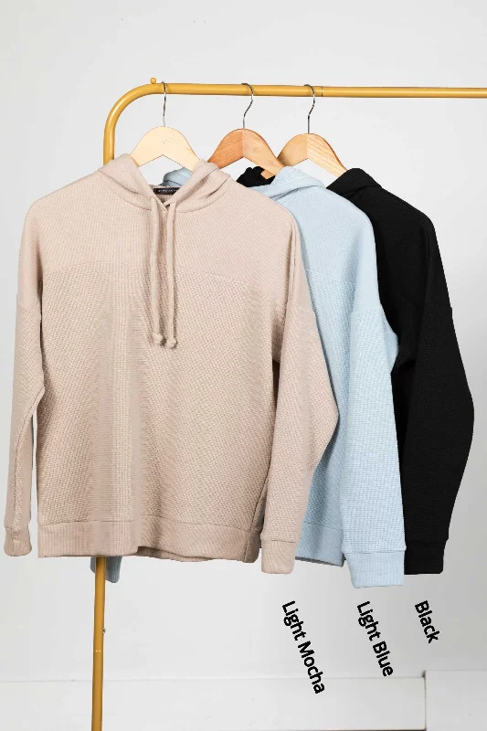 Savings Soar This Weekend Knit Drawstring Hoodie With Waffle Texture