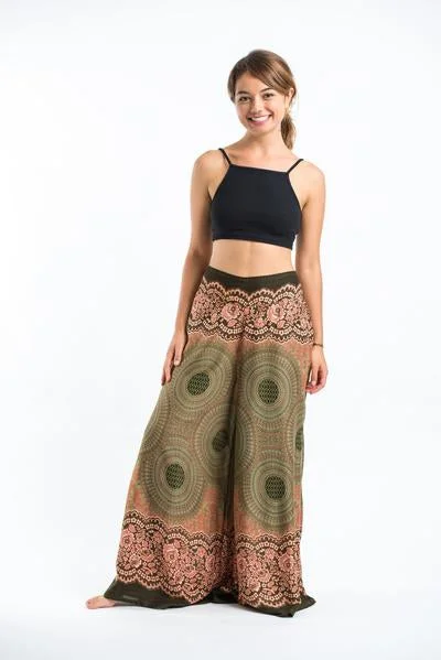Deal of the Week Womens Geometric Mandalas Palazzo Pants in Olive