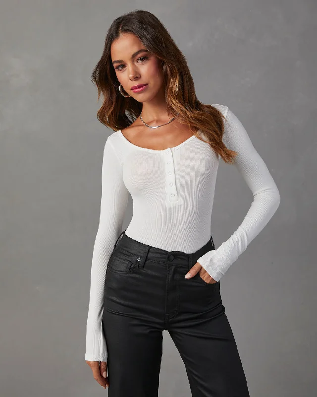 Weekend Savings Sensation Venus Ribbed Knit Henley Bodysuit