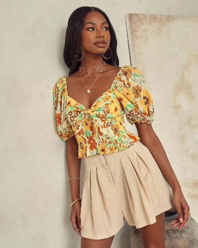 Weekend Discounts to Savor Adriana Floral Smocked Crop Top