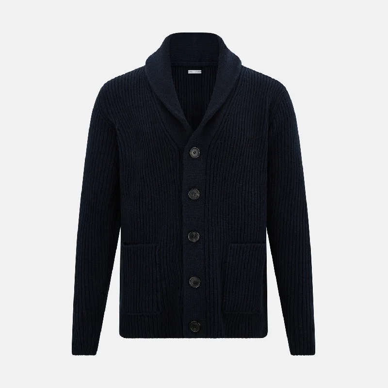 Midnight Blue Cashmere Shawl Collar Cardigan