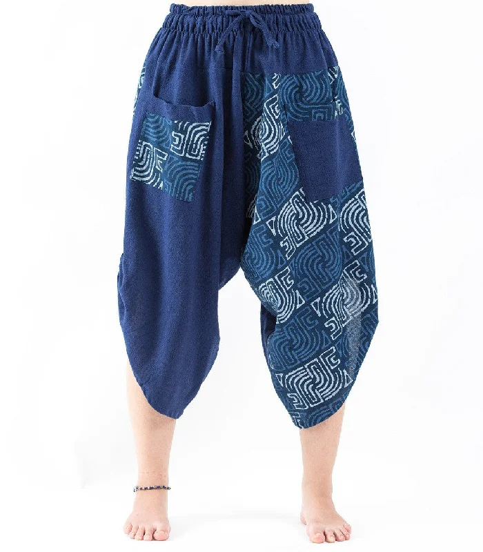 Special Discount Unisex two Tone Maze Print Three Quarter Pants in Blue