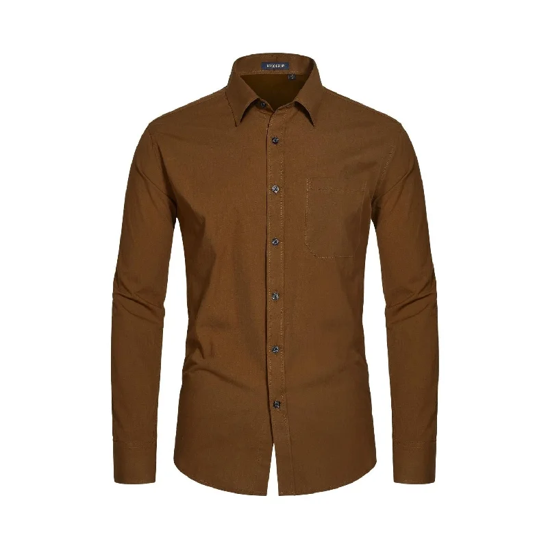 Men's Dress Shirt with Pocket - Z-BROWN