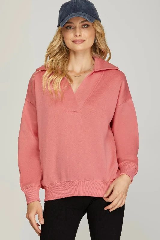 Special Price Long Sleeve Collared Sweatshirt