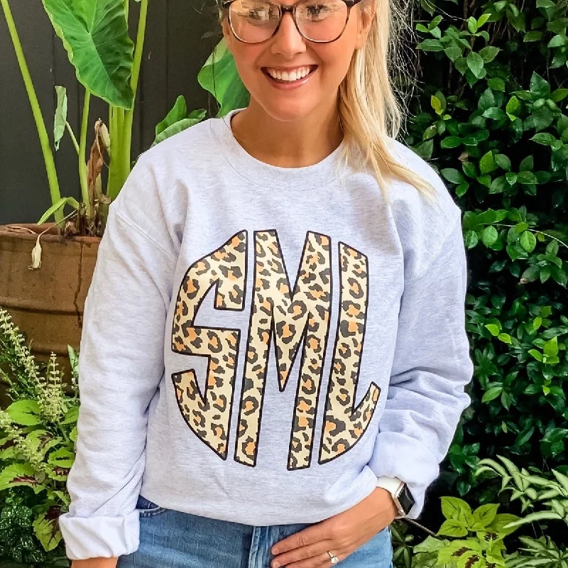 Weekend Savings Spectacular Monogrammed 'Leopard' Big Print Crewneck Sweatshirt