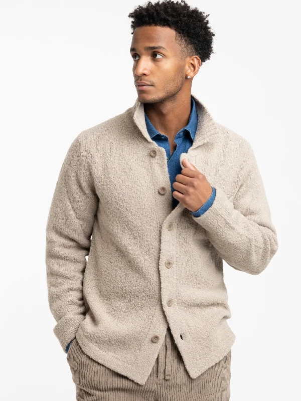 Sand Wool Mockneck Cardigan